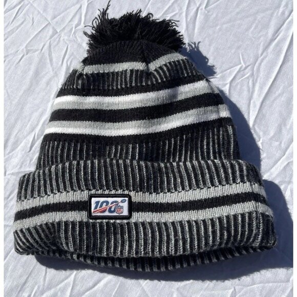 NFL Oakland Raiders Bobble Woolly Men’s Sz One size Hat Cuffed Knit Hat New Era - Picture 9 of 10